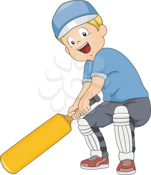 Illustration of a Boy Holding a Cricket Bat