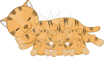 Illustration Featuring a Cat Breastfeeding Her Kittens