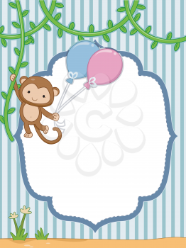 Frame Illustration Featuring a Monkey Hanging to a Vine
