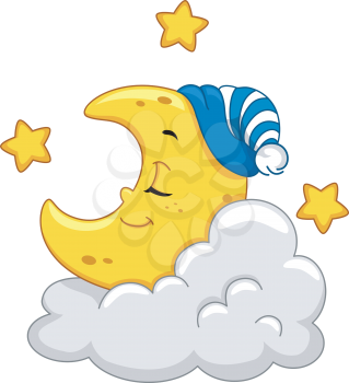 Mascot Illustration Featuring a Sleeping Moon