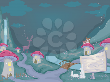 Illustration Featuring a Fancy Mushroom Village