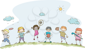 Illustration Featuring Kids Playing Different Sports