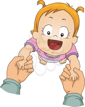 Illustration Featuring a Baby Girl Being Guided Through Her First Steps