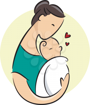 Illustration Featuring a New Mother Cradling Her Baby