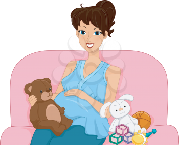 Illustration Featuring a Pregnant Woman Surrounded by Toys