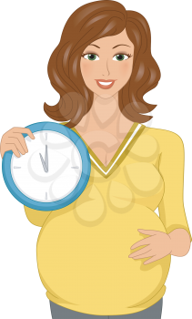 Illustration Featuring a Pregnant Woman Holding a Clock