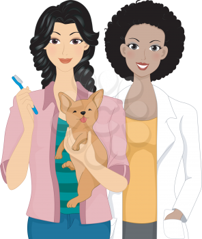 Illustration Featuring a Pet Owner Bringing Her Dog to the Vet for a Dental Check
