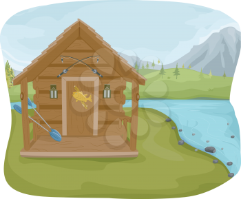 Illustration Featuring a Fishing Cabin Near a Lake