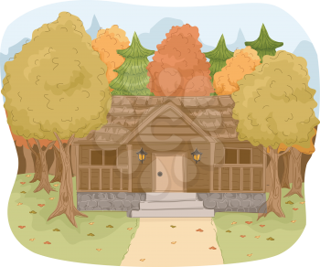 Illustration Featuring a Log Cabin in a Forest