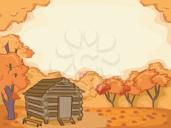 Background Illustration Featuring a Log Cabin Surrounded by Maple Trees