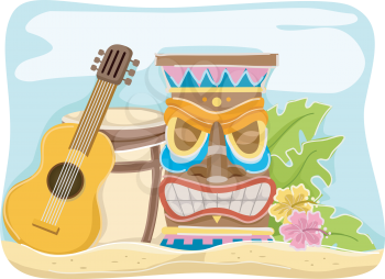 Illustration Featuring Items Typically Associated with Hawaii