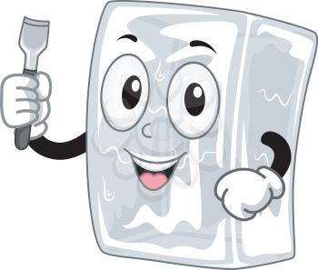 Mascot Illustration Featuring a Block of Ice Holding an Ice Chisel