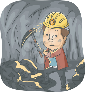 Illustration Featuring a Man Mining Coal