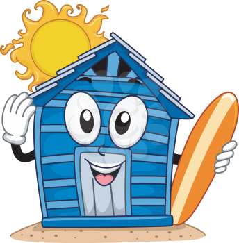Mascot Illustration Featuring a Beach Cabin