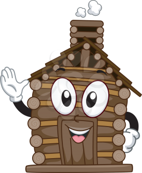 Mascot Illustration Featuring a Waving Log Cabin