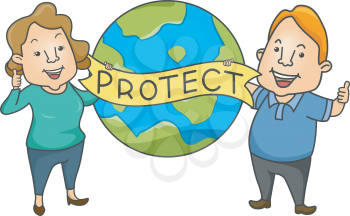 Illustration Featuring a Man and a Woman Advocating Environmental Protection