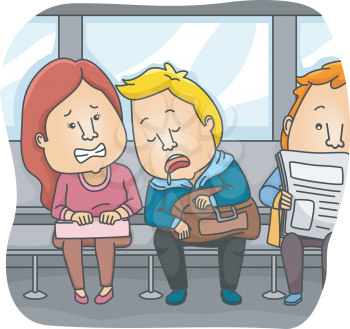 Illustration Featuring a Man Sleeping on the Train