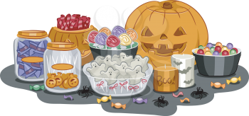 Illustration Featuring a Wide Variety of Halloween Treats