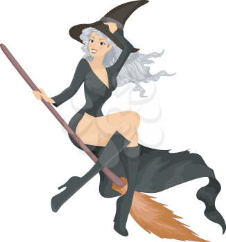 Illustration Featuring a Woman Wearing a Witch Costume