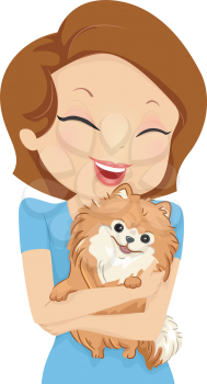 Illustration Featuring a Girl Hugging Her Pet Dog