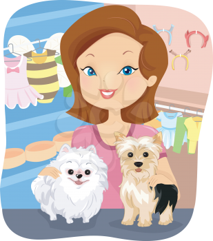 Illustration Featuring a Girl Working in a Shop for Dogs
