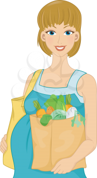 Illustration Featuring a Pregnant Woman Carrying Groceries