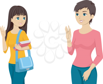 Illustration Featuring a Teenaged Girl Waving Goodbye to Her Mom