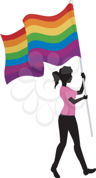Illustration Featuring the Silhouette of a Woman Carrying a Gay Pride Flag