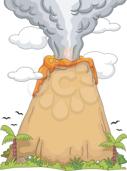 Illustration Featuring an Erupting Volcano