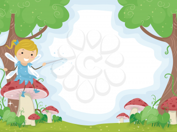 Background Illustration of a Cute Little Fairy Sitting on a Mushroom