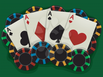 Illustration of Aces Surrounded by Poker Chips