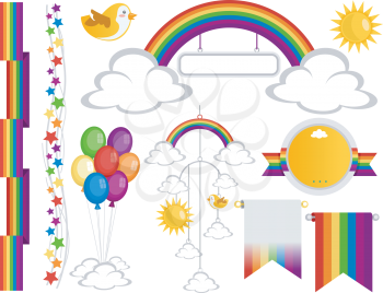 Illustration of Different Party Items With Rainbow Designs