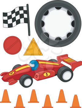 Illustration of Different Items Commonly Associated With Car Racing