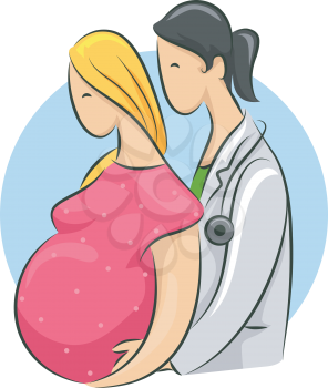 Icon Illustration of a Female Doctor Assisting a Pregnant Patient