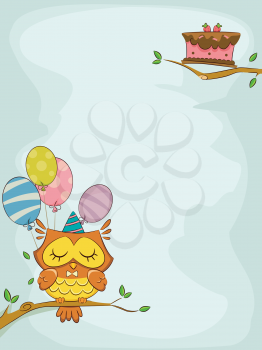 Background Illustration of an Owl Holding Colorful Balloons
