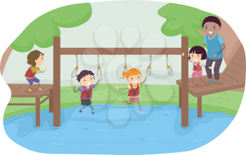Illustration of Kids Competing in an Obstacle Race in a Park