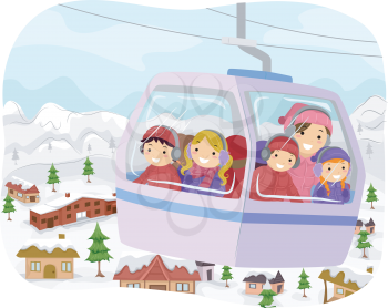 Illustration of Kids Going to School in a Snow Cable