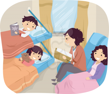 Illustration of a Family Spending the Night in a Sleeper Train
