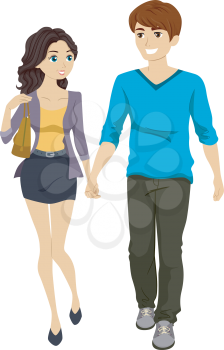 Illustration of a Couple Walking While Holding Hands