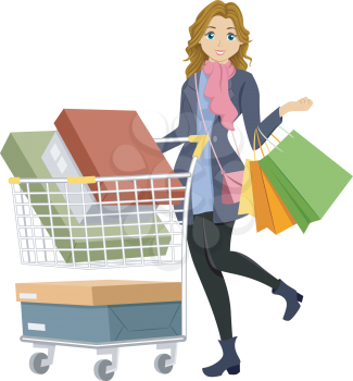 Illustration of a Teenage Girl on a Shopping Spree