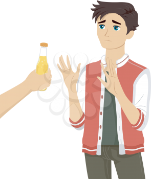 Illustration of a Teenage Boy Refusing the Bottle of Beer Being Offered to Him