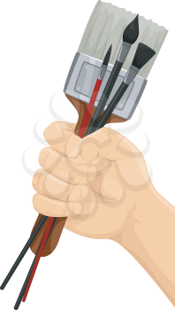 Illustration of a Hand Holding Different Paintbrushes