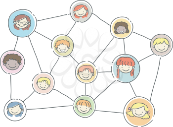 Stickman Illustration of a Relationship Graph Showing a Social Network of Kids
