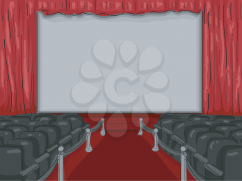 Illustration of a Red Carpet Lining the Aisle of an Empty Theater