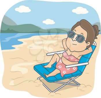 Illustration of a Girl Contentedly Relaxing in the Beach
