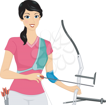 Illustration of a Female Archer Holding a Bow and Arrow
