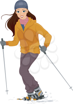 Illustration of a Girl in Thick Winter Clothing Walking on the Snow