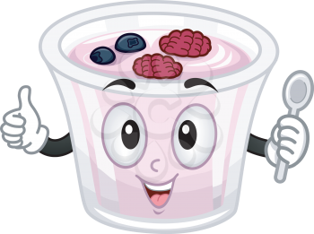 Mascot Illustration of a Cup of Yogurt Holding a Spoon and Giving a Thumbs Up