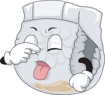 Mascot Illustration of a Soiled Diaper Pinching His Nose