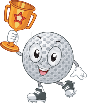 Mascot Illustration of a Golf Ball Holding a Trophy